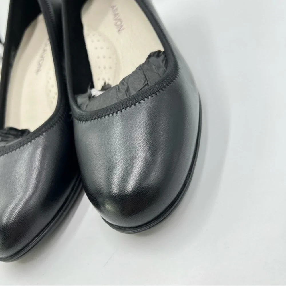 6 2E  EXTRA WIDE Aravon Women's Classic Career Dress‎ Black Leather Pumps Heels